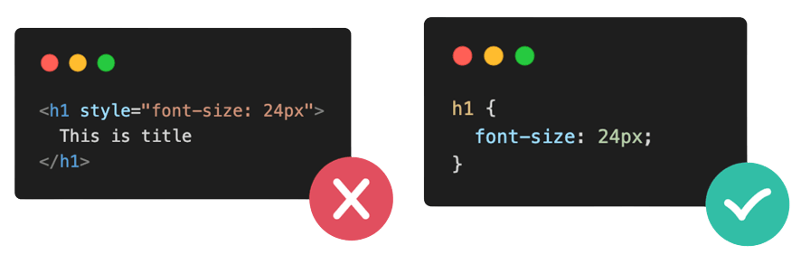 Contoh penggunaan inline styles dan non-inline styles